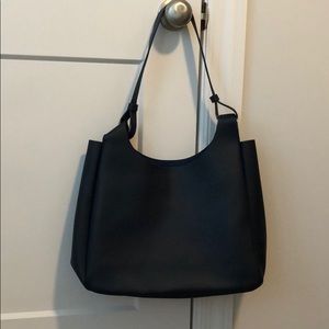 Neiman Marcus Navy Faux Leather Tote